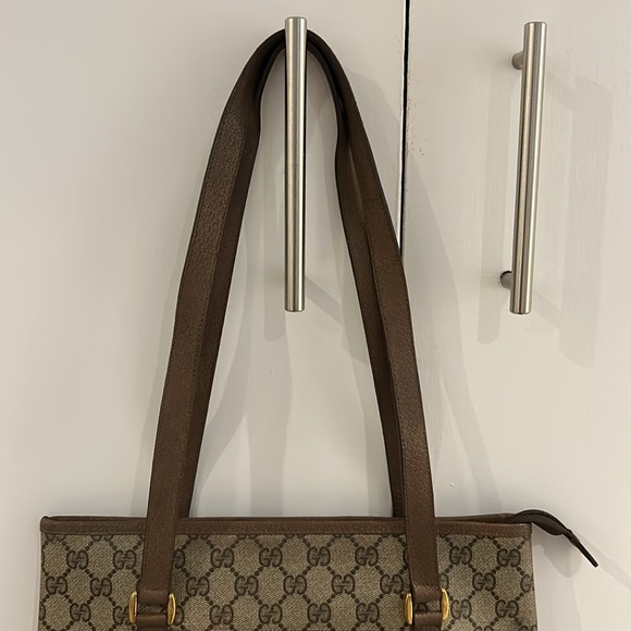 Authentic Gucci Supreme Monogram Zipper Vintage Tote Web Canvas & Leather 13X14 - Picture 6 of 15